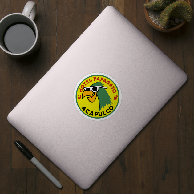 Hotel Papagayo Acapulco Mexico - Vintage Travel Sticker - Vintage Luggage Label Parrot Hotel Mexico by Yesteeyear
